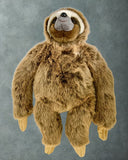 Full-length view of 21-inch sloth plush showing long arms; fluffy brown-gray coat; weighted for soothing hugs.