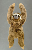 Full-length view of 21-inch sloth plush with arms raised; fluffy brown-gray coat; weighted for soothing hugs.
