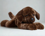 22-inch weighted laying dog plush in a low-profile pose with ultra-soft fur; full-body weighted for calming cuddles.