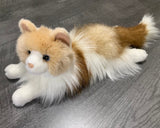 Lifelike Ragdoll cat weighed stuffed animal in laying pose, long fluffy tail, 15 inches