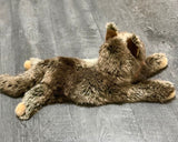 Rear angle of weighted Maine Coon cat stuffed animal showing fluffy tail and long-pile fur, 20-inch size.