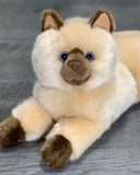 15-inch Himalayan cat stuffed animal closeup of face with soft blue eyes, brown-tipped and cream coat.