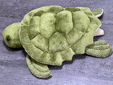 Weighted sea turtle plush—soft green shell panels and flippers