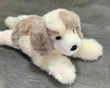 Weighted Great Pyrenees stuffed animal lying down, 19 inches, cream and taupe fur, ultra-soft floppy body