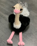 Weighted Ostrich Plush – 11" Sitting (2 lbs) • Black & White Bow