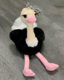 Weighted Ostrich Plush – 11" Sitting (2 lbs) • Black & White Bow