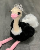 Weighted Ostrich Plush – 11" Sitting (2 lbs) • Black & White Bow