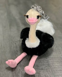 Weighted Ostrich Plush – 11" Sitting (2 lbs) • Black & White Bow