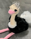 Weighted Ostrich Plush – 11" Sitting (2 lbs) • Black & White Bow