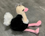 Weighted Ostrich Plush – 11" Sitting (2 lbs) • Black & White Bow