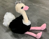 Weighted Ostrich Plush – 11" Sitting (2 lbs) • Black & White Bow