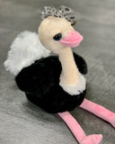 Weighted Ostrich Plush – 11" Sitting (2 lbs) • Black & White Bow