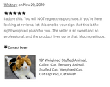 Weighted Calico Cat Plush — 19" (Up to 4 lbs)