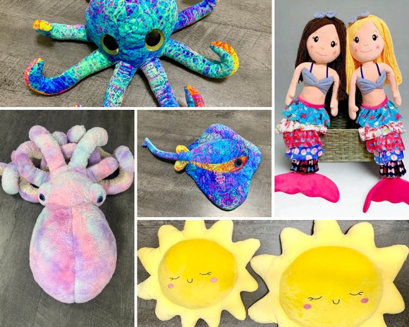 Collage of Rainbow & Fantasy Weighted Stuffed Animals from Sensory Soothers.