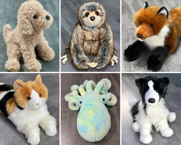 Collage of weighted stuffed animals Ready to Ship By Sensory Soothers (2-24lbs)