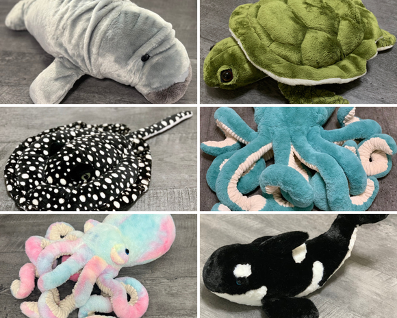 Collage of Weighted Aquatic Animals from Sensory Soothers (2-24lbs)