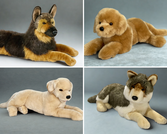 Collage of XL/Jumbo Realistic Weighted Dogs from Sensory Soothers (up to 24 lb)
