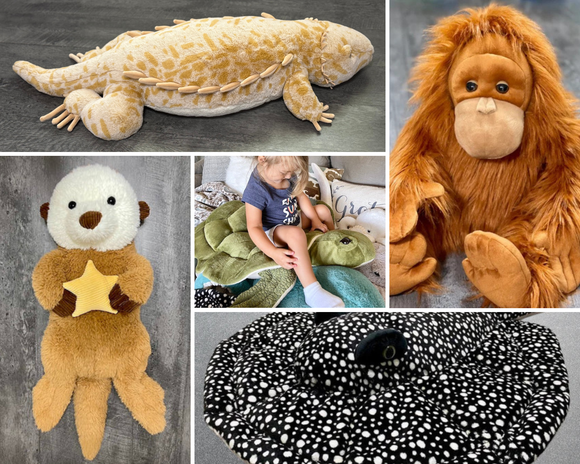 Collage of XL/Jumbo Weighted Animals from Sensory Soothers (up to 24 lb)
