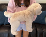 Weighted labrador dog plush held in arms showing full size, sensory weighted stuffed animal