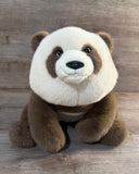 24-inch adjustable weighted panda plush sitting with soft brown and cream fur, front view.