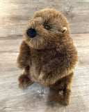 Weighted beaver plush standing with ultra-soft brown fur, hand weighted up to 4 lbs.