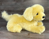 Golden Retriever weighted plush showing its soft profile, floppy body, and premium thick faux fur.
