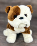 Front view of a weighted bulldog plush with premium thick faux fur and lifelike expression
