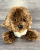 Front view of Chocolate Labradoodle weighted stuffed dog with realistic doodle face