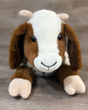 Front view of a weighted goat stuffed animal with floppy ears and ultra-soft plush fabric.