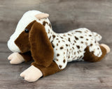 Ultra-soft weighted goat plush shown from an angled side view with long floppy ears.