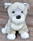 Front angle of realistic weighted Mini Schnauzer puppy plush with premium thick fur