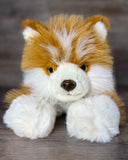 Soft weighted Pomsky plush with fluffy coat and fox-like face