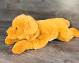 22-inch weighted Golden Retriever plush dog, up to 7 lbs, silky soft fur.