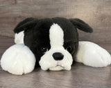 Close-up of weighted Frenchie plush with soft fur and realistic floppy ears