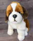 Weighted St. Bernard stuffed animal with floppy ears, front view.