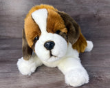 Weighted St. Bernard plush in leaning pose with front legs extended