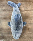 Top view of 22-inch blue weighted shark stuffed animal with premium silky plush fur.