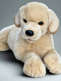 Weighted yellow lab plush—face close-up with soft cream fur and realistic nose