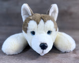 22-inch weighted Husky stuffed animal with blue eyes and oversized plush paws, front view