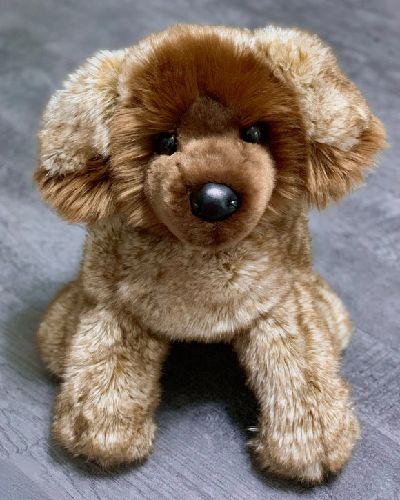 Brown fluffy leonberger dog weighted stuffed animal for anxiety, ADHD, ASD, PTSD, dementia, sensory soothers.