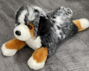 Black, White, and Orange, Australian Shepherd weighted stuffed animal for anxiety, ADHD, ASD, PTSD, dementia, sensory soothers.