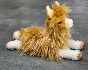 Realistic tan and white long-haired Llama weighted stuffed animal for anxiety, ADHD, PTSD, autism, Alzheimer's, Sensory Soothers.